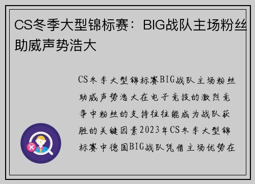 CS冬季大型锦标赛：BIG战队主场粉丝助威声势浩大